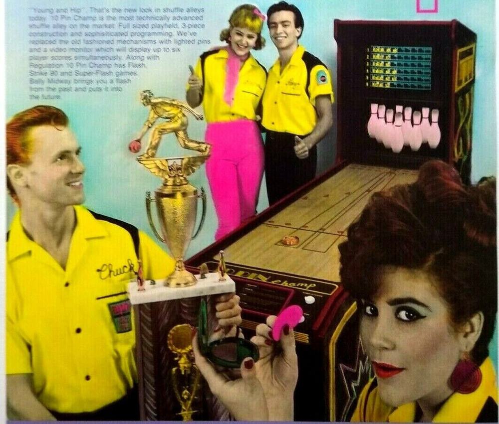 10 Pin Champ Arcade Flyer Original 1984 Shuffle Game Art 8.5" x 11" Vintage